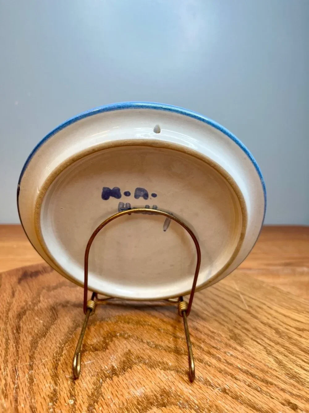 M A Hadley  Pottery Country Scene Blue  Cow Trivet/ Wall Hanging